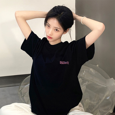 黑色t恤女2025新款短袖纯