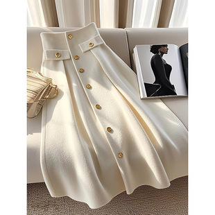 今年爆款白色毛衣半身裙女2024冬季小个子高腰垂感a字大裙摆长裙