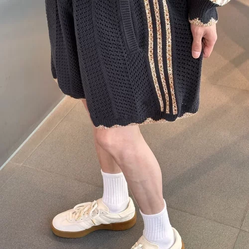 夏季新款陈冠希联名款毛织镂空帅气短裤休闲裤短裤男女百搭裤子潮