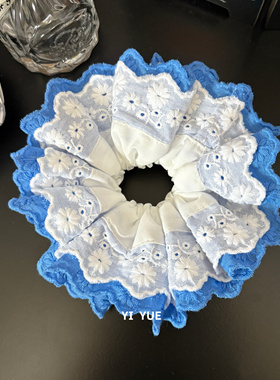 ins博主同款蓝色蕾丝大肠发圈 慵懒风丸子头发圈头饰品扎头发绳女