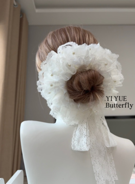 梦中婚礼超重工珍珠蕾丝大肠发圈女扎丸子头发头绳芭蕾风气质头饰