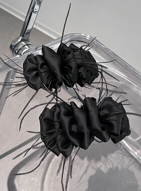 黑色羽毛蝴蝶结抓夹女2026新款高级感超仙发饰新娘发夹大号香蕉夹