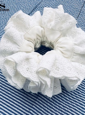 【白色缎面绣球头花】四层褶皱花边高级感大肠发圈法式花朵头花新