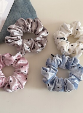 YI YUE韩系小号丝绒波点大肠发圈女甜美气质扎发头绳丸子扎头发绳