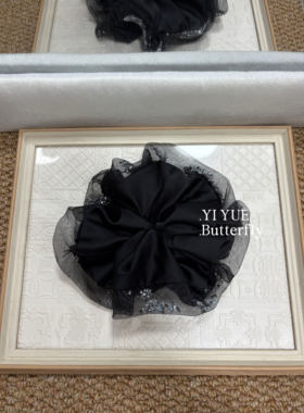 韩国东大门缎面大号黑色肥肠圈2025新款水钻流沙裙摆发圈发绳洋气