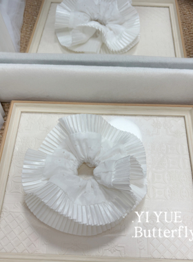 白色褶皱荷叶边双层大肠发圈女韩系扎头发丸子头发绳侧低马尾头绳