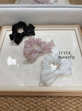 韩国东大门人鱼姬珠光缎面蝴蝶结大肠发圈法式扎头发饰头绳女新款