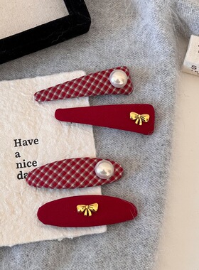 红白格子珠珠红色蝴蝶结发夹日常甜美百搭质感高级发夹新款发饰女