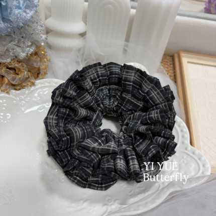 小众设计感头饰百搭双层格纹大肠发圈女低马尾丸子头发绳皮筋发饰