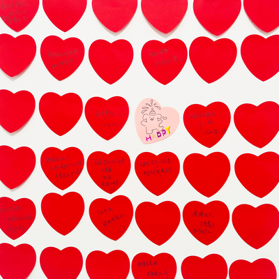 心愿墙红色爱心便利贴彩色心形彩色大红心型便利贴便利贴蓝色绿色