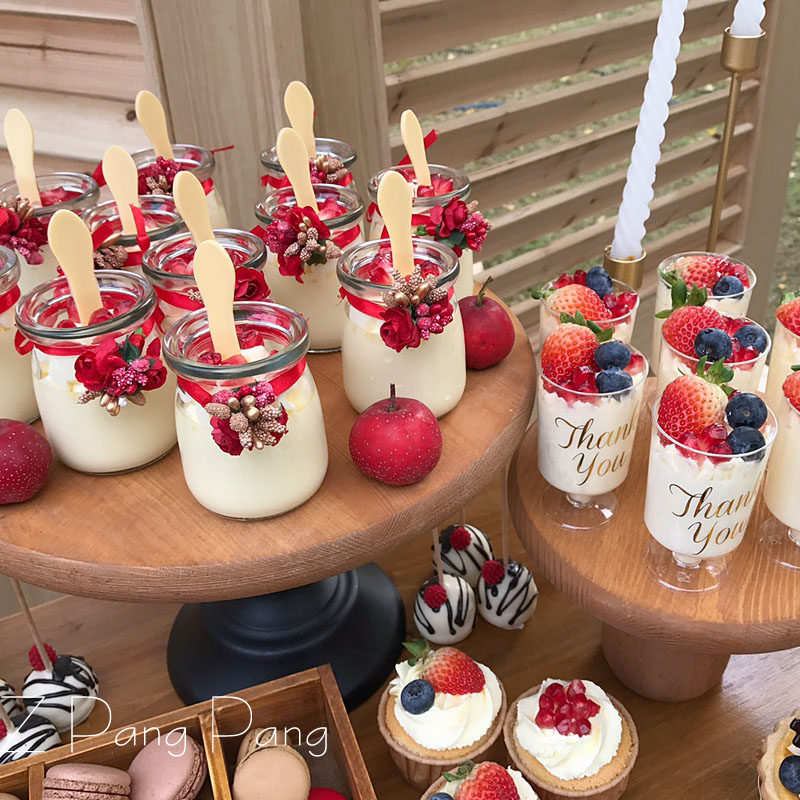 甜品台 布丁瓶浆果绑带小花装饰 封口纸 瓶盖纸