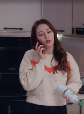 迪丽热巴明星同款毛针织衫灯笼袖圆领套头衫毛衣女M-693RJ3520000