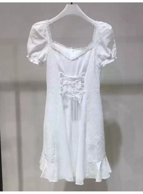 专柜直发2020夏季新款纯棉绣花方领荷叶边连衣裙m_女602DJ3700000