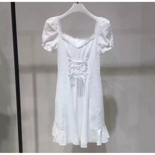 专柜直发2020夏季 纯棉绣花方领荷叶边连衣裙m_女602DJ3700000 新款