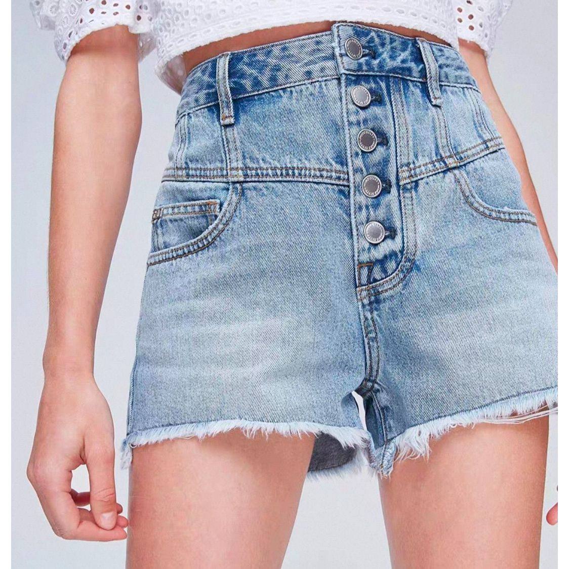 印花阔腿浅色毛边热裤子高腰牛仔短裤女潮692J0230000