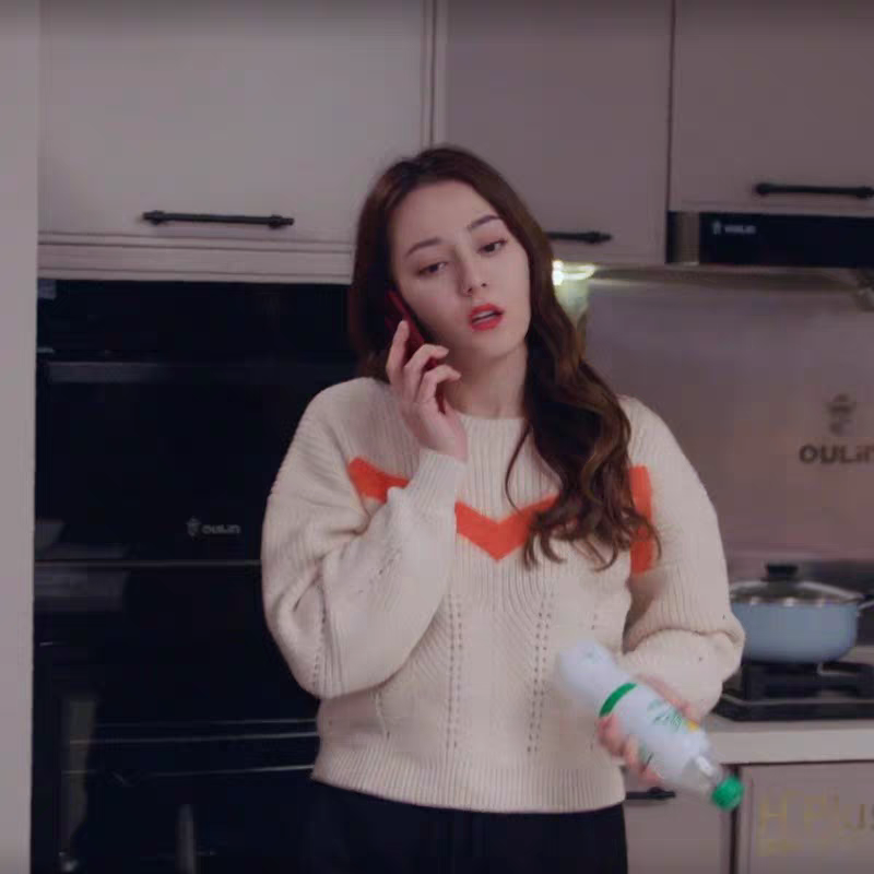 迪丽热巴明星同款毛针织衫灯笼袖圆领套头衫毛衣女M-693RJ3520000