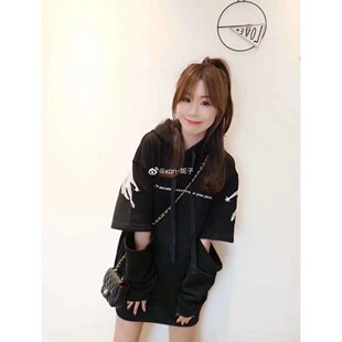 专柜直发天使钉珠刺绣中长款连帽套头卫衣女m-601tj5530000