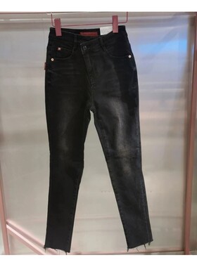 专柜直发2022女不对称斜腰头黑灰色超紧身铅笔裤m-6W3JJ3070800