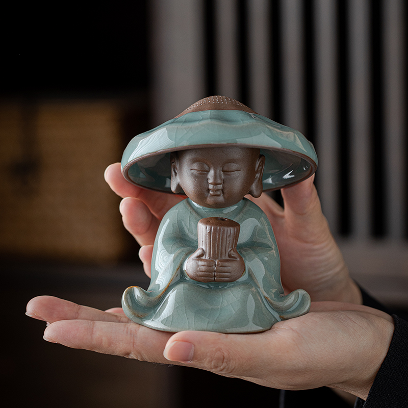 哥窑小和尚茶漏茶滤茶宠家用创意陶瓷滤茶器多功能茶叶全瓷过滤网
