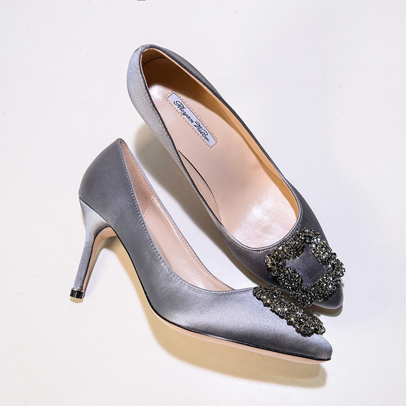 [SPOT] MB POR HIGH HEELS STILETTO HEELS WOMENS BUCKLES POINTED TOE SINGLE SHOES SNOWFLAKE BUCKLES RHINESTONE WEDDING SHOES