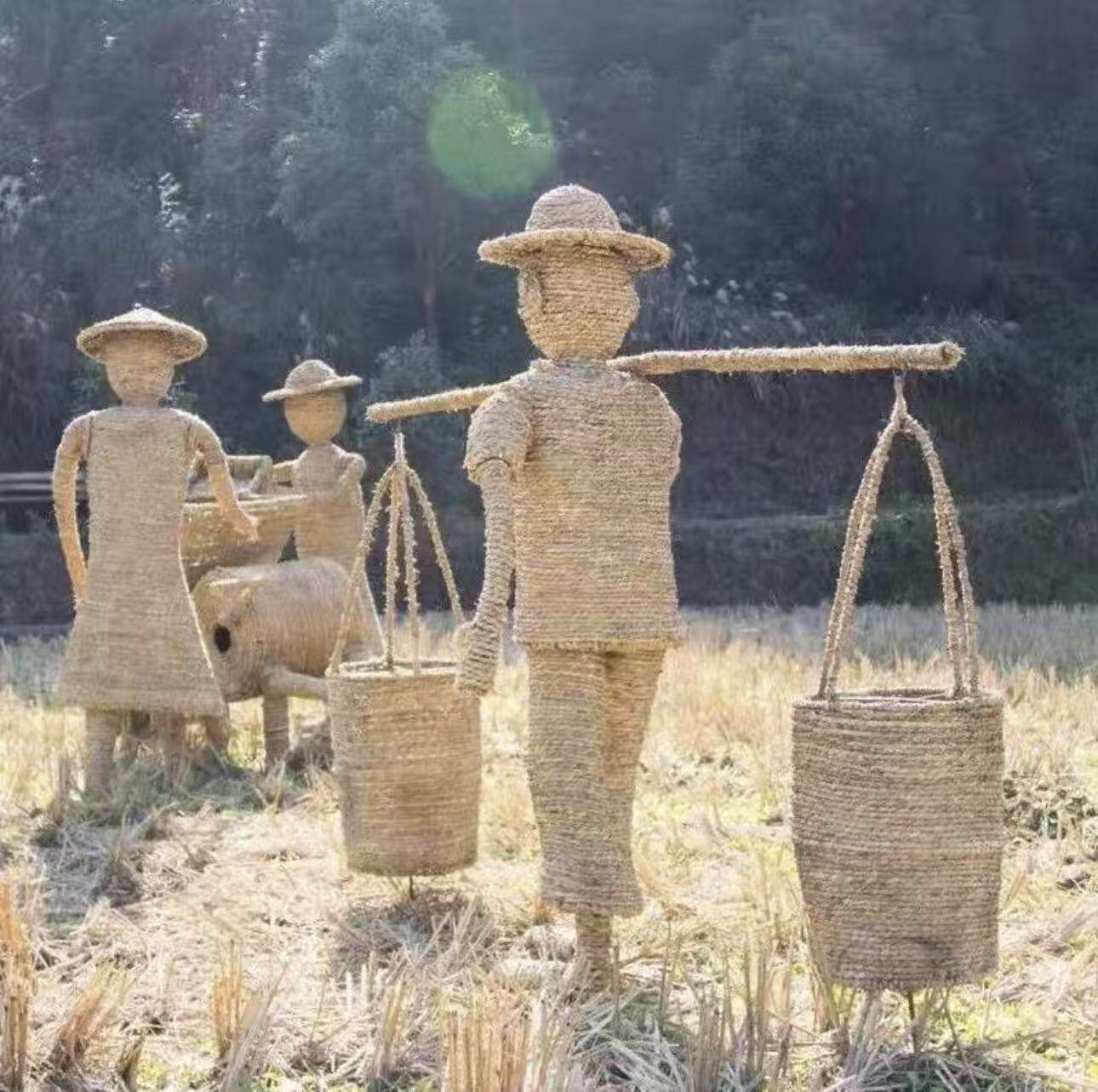 稻草工艺品农耕人物稻草牛丰收节谷仓粮仓草编卡通动物田园仿蔬果