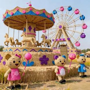 稻草工艺品定制户外景区草编人物仿真动物造型稻草景观网红打卡