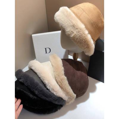 日本RX冬季新款双面戴麂皮毛绒水桶帽加厚羊羔毛绒绒保暖渔夫帽潮