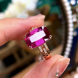 【挚爱碧玺】珍贵老料 18K金钻石镶嵌碧玺卢比来戒指   4.20ct