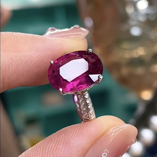 【挚爱碧玺】珍贵老料 18K金钻石镶嵌碧玺卢比来戒指   4ct