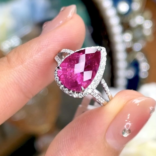 【挚爱碧玺】珍贵老料 18K金钻石镶嵌碧玺卢比来戒指   3.8ct