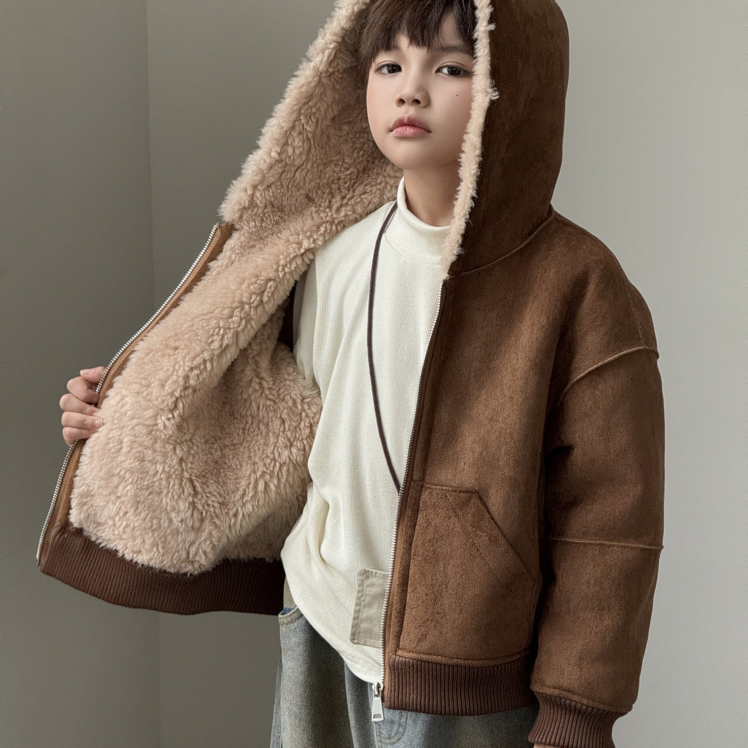 潮童冬季儿童皮草新款羊毛保暖连帽机车开衫中大男童加厚外套帅气,童装/婴儿装/亲子装,皮草/仿皮草,淘宝优惠券,粉丝福利购,淘宝优惠卷