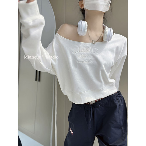 舒适派美式露肩运动卫衣女