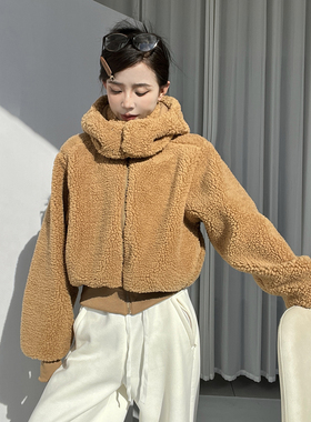 MianCun北美白女新宠 宁艺卓同款环保羊剪绒仿皮草毛毛夹克外套女