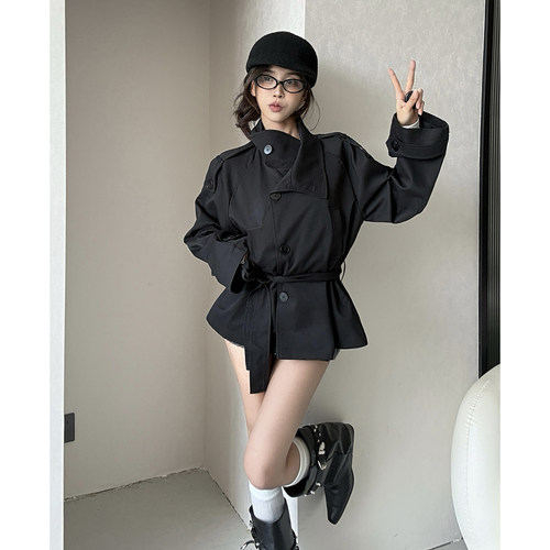 时髦伦敦 复古短款风衣夹克女秋季新款立领收腰休闲百搭外套上衣