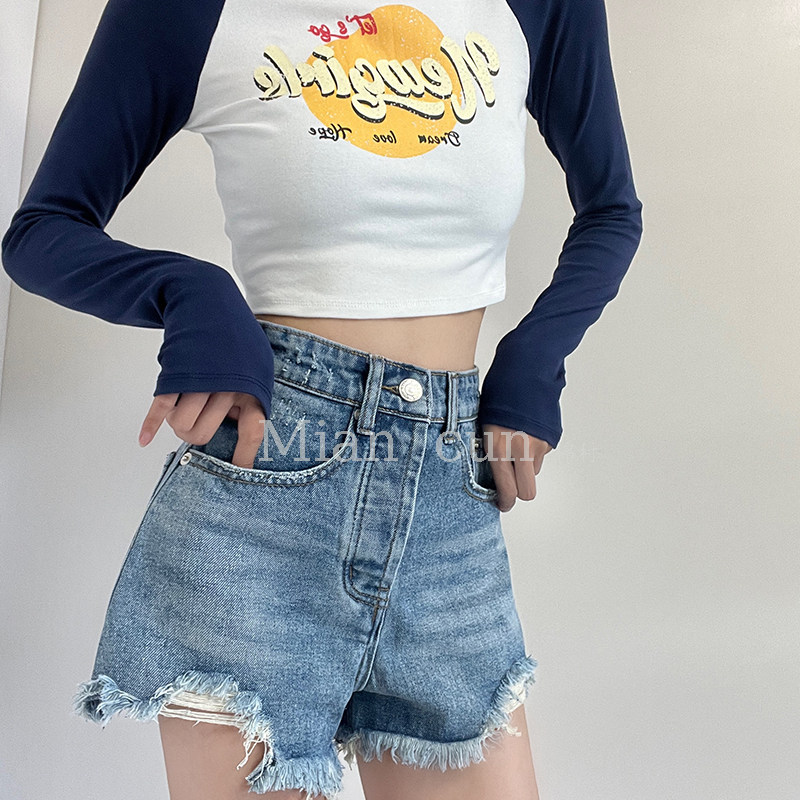 欧美风显腿长毛边破洞牛仔短裤女夏季复古高腰显瘦阔腿a字热裤潮,女装/女士精品,牛仔裤,淘宝优惠券,粉丝福利购,淘宝优惠卷