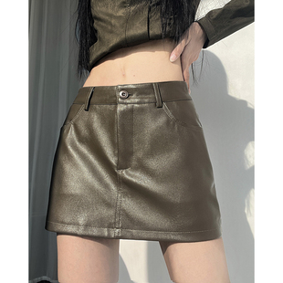 MianCun辣妹超短裙女秋冬高级感A字包臀pu皮半身裙高腰显瘦裤裙