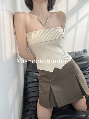 肌理感法式性感修身抹胸上衣女