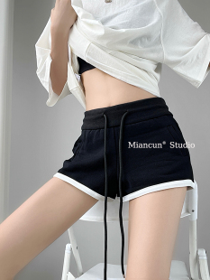 居家休闲热裤 MianCun黑白撞色复古经典 女夏季 运动超短裤 mini短裤