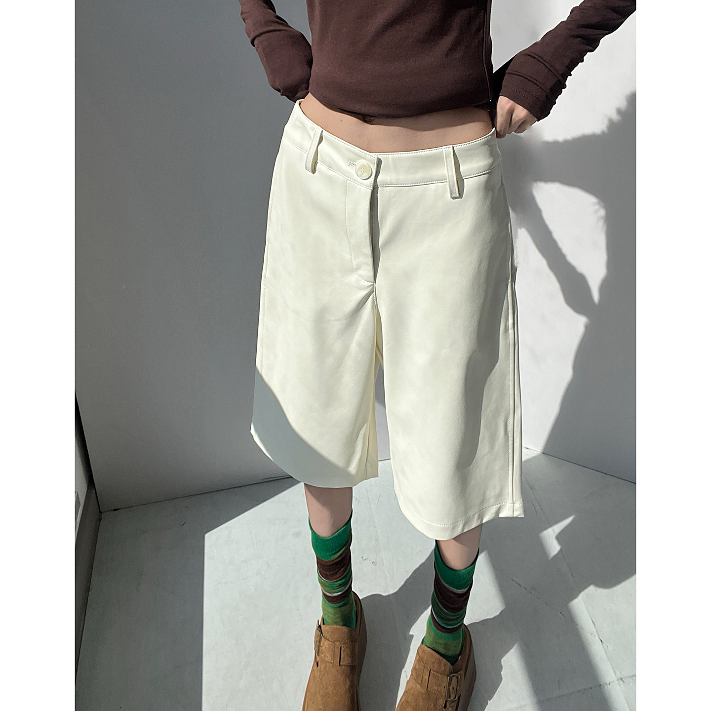 好版型高腰阔腿五分裤皮裤女春夏新款气质简约宽松显瘦百搭休闲裤,女装/女士精品,休闲裤,淘宝优惠券,粉丝福利购,淘宝优惠卷