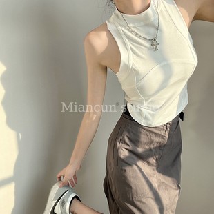 立领小吊带 修身 工字背心设计感拼接无袖 内搭打底上衣女夏秋新短款