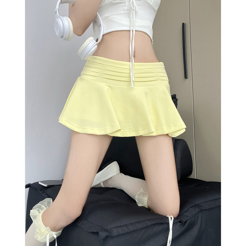 纯欲芭蕾风A字高腰显瘦半身短裙女褶皱低腰带安全裤防走光百褶裙