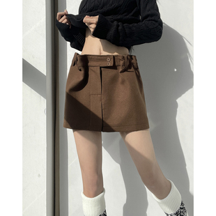 法式 小个子遮胯百搭花苞蓬蓬短裙 复古毛呢百褶半身裙女秋冬新款