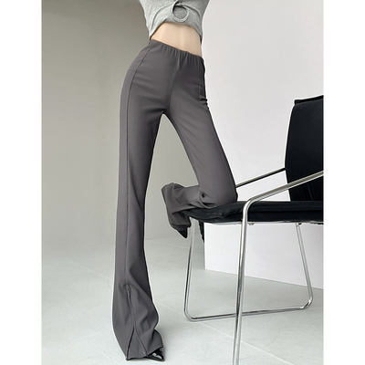 降温人鱼裤坑条紧身瑜伽裤女夏季修身拼缝裁剪高腰微喇叭运动裤