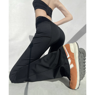 MianCun宽腰头遮肉显瘦黑色微喇休闲裤弹力修身丰胯加绒马蹄裤子