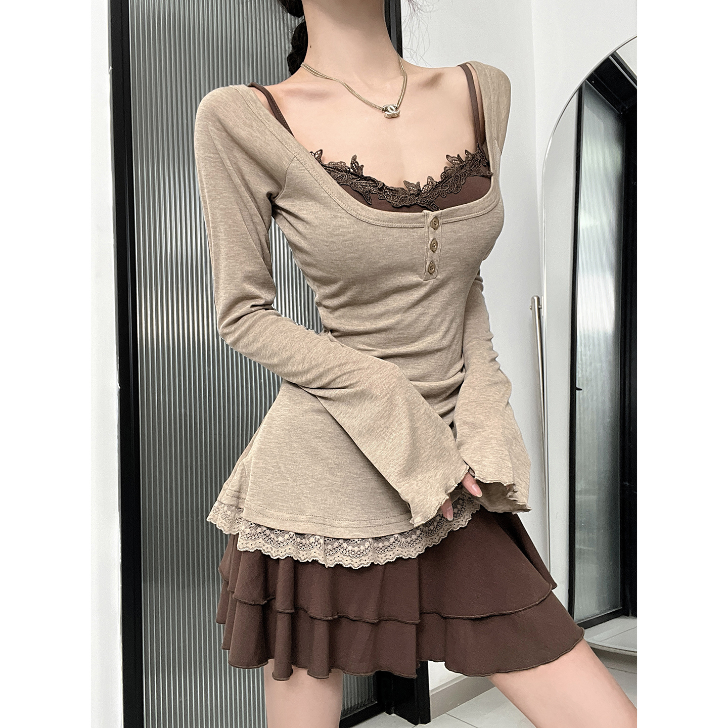 性感蕾丝胸垫吊带连衣裙女