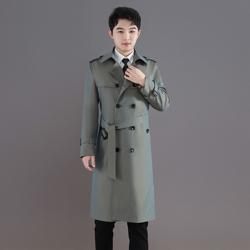 变色龙过膝双排扣长款欧洲站风衣