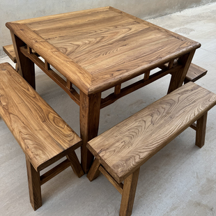 老榆木八仙桌正方形实木仿古中式餐桌老式农村传统榆木桌子客厅用