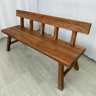 老榆木长条凳中式家用实木长凳子餐桌椅子长条餐椅纯木长凳带靠背