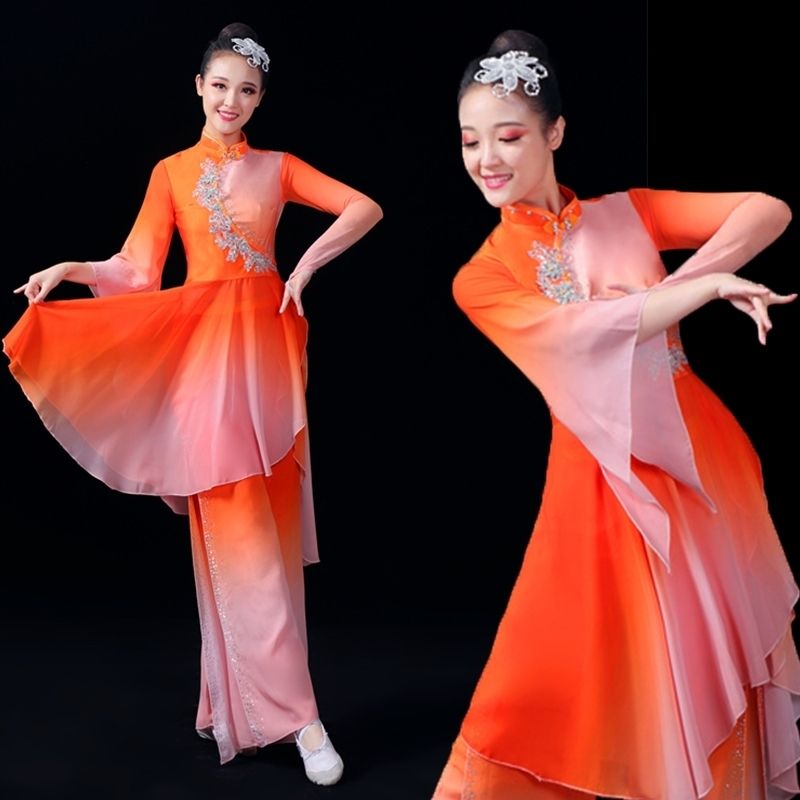 古典舞演出服女飘逸中国风现代舞蹈服装艺考胶州秧歌服扇子舞套装