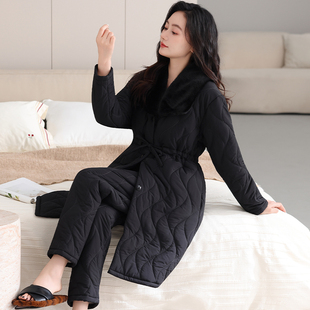 睡衣女款冬季三层夹棉加厚2025新款冬款珊瑚绒加绒羽绒棉服家居服